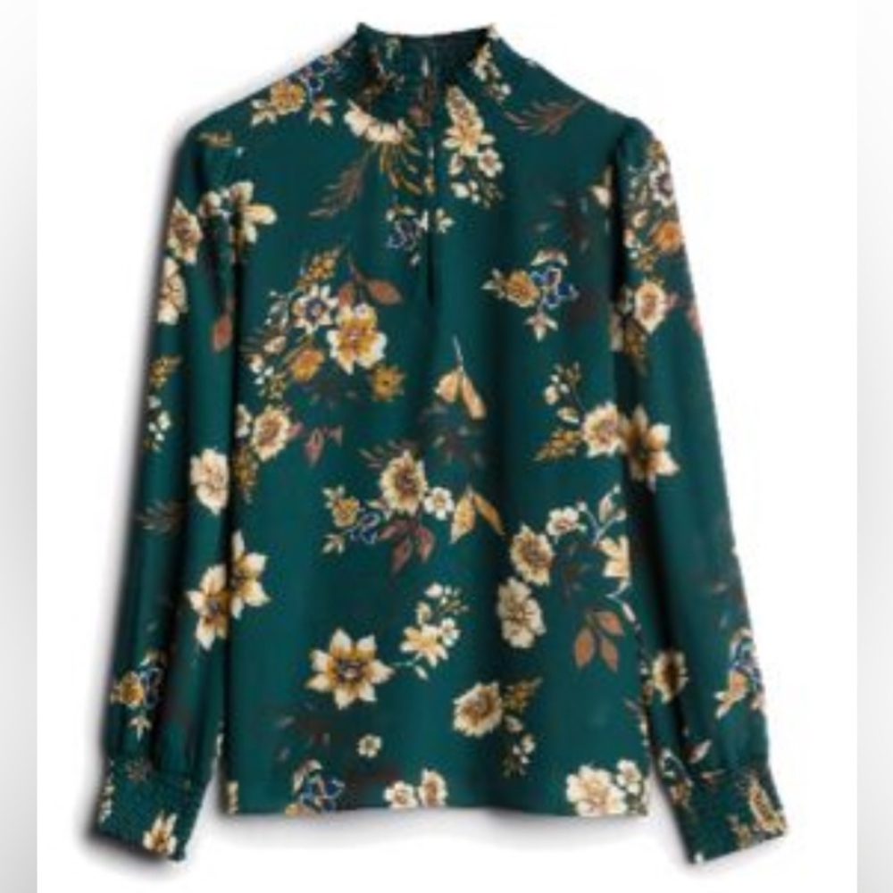 Smocked Mockneck Blouse